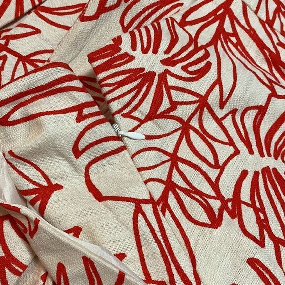 PLUS size Lane Bryant Red & White Pleated Flare Floral Skirt Linen - Picture 11 of 16